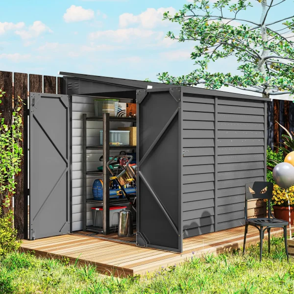 4.6' X 9' Metal Outdoor Storage Shed with Lockable Doors, Dark Gray - Image 2