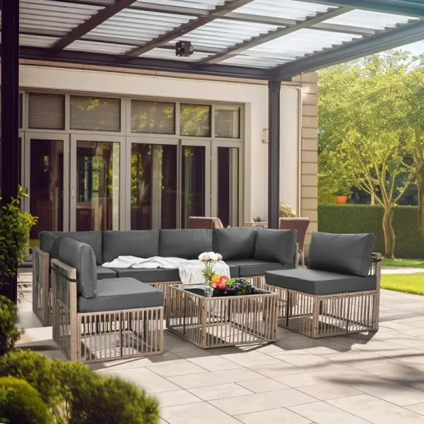 QWQPamapic 7 Pieces Outdoor Sectional , All-Weather PE Rattan Conversation , Wicker Adjustable Patio Furniture Set wit - Image 2