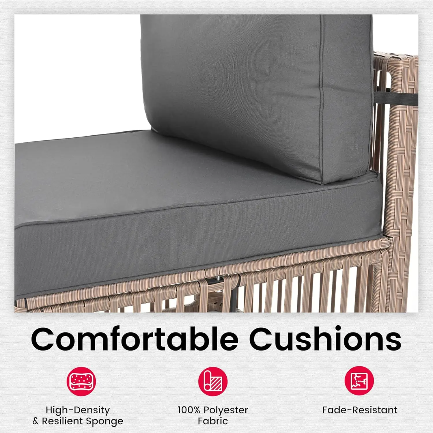 7 Pieces Outdoor Sectional Set, All-Weather PE Rattan Patio Conversation Set, Wicker Adjustable Patio Furniture Set Gray Cushion - Image 5