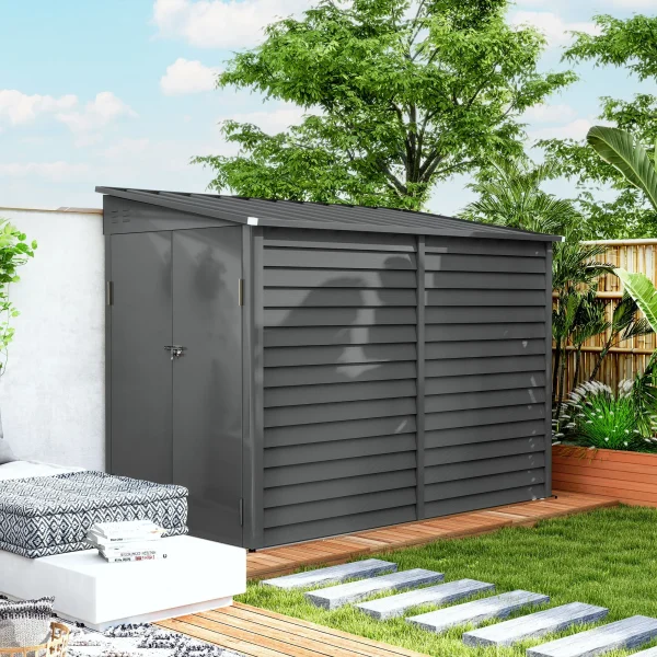 4.6' X 9' Metal Outdoor Storage Shed with Lockable Doors, Dark Gray - Image 5