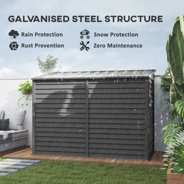 4.6' X 9' Metal Outdoor Storage Shed with Lockable Doors, Dark Gray - Image 4