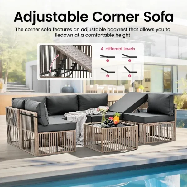 QWQPamapic 7 Pieces Outdoor Sectional , All-Weather PE Rattan Conversation , Wicker Adjustable Patio Furniture Set wit - Image 3