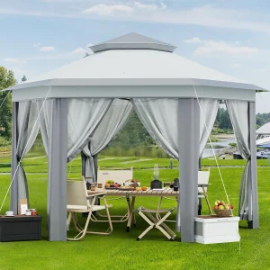 79.5" Foldable Gazebo Tent, Outdoor Canopy Tent With Mosquito Netting, Double-Layer Pop Up Canopy For Backyard & Patio Furniture
