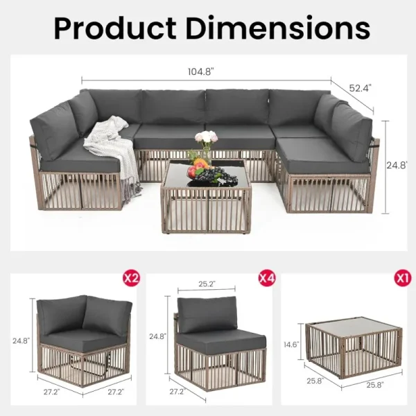QWQPamapic 7 Pieces Outdoor Sectional , All-Weather PE Rattan Conversation , Wicker Adjustable Patio Furniture Set wit - Image 5
