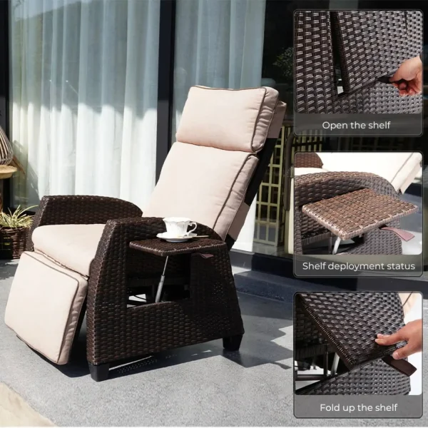 Outdoor Recliner with Independent Adjustable Back and Footrest, Air Pump 150° Lay Flat Chair With Olefin Cushion Flip-Up Table - Image 2