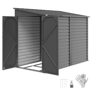 4.6' X 9' Metal Outdoor Storage Shed with Lockable Doors, Dark Gray